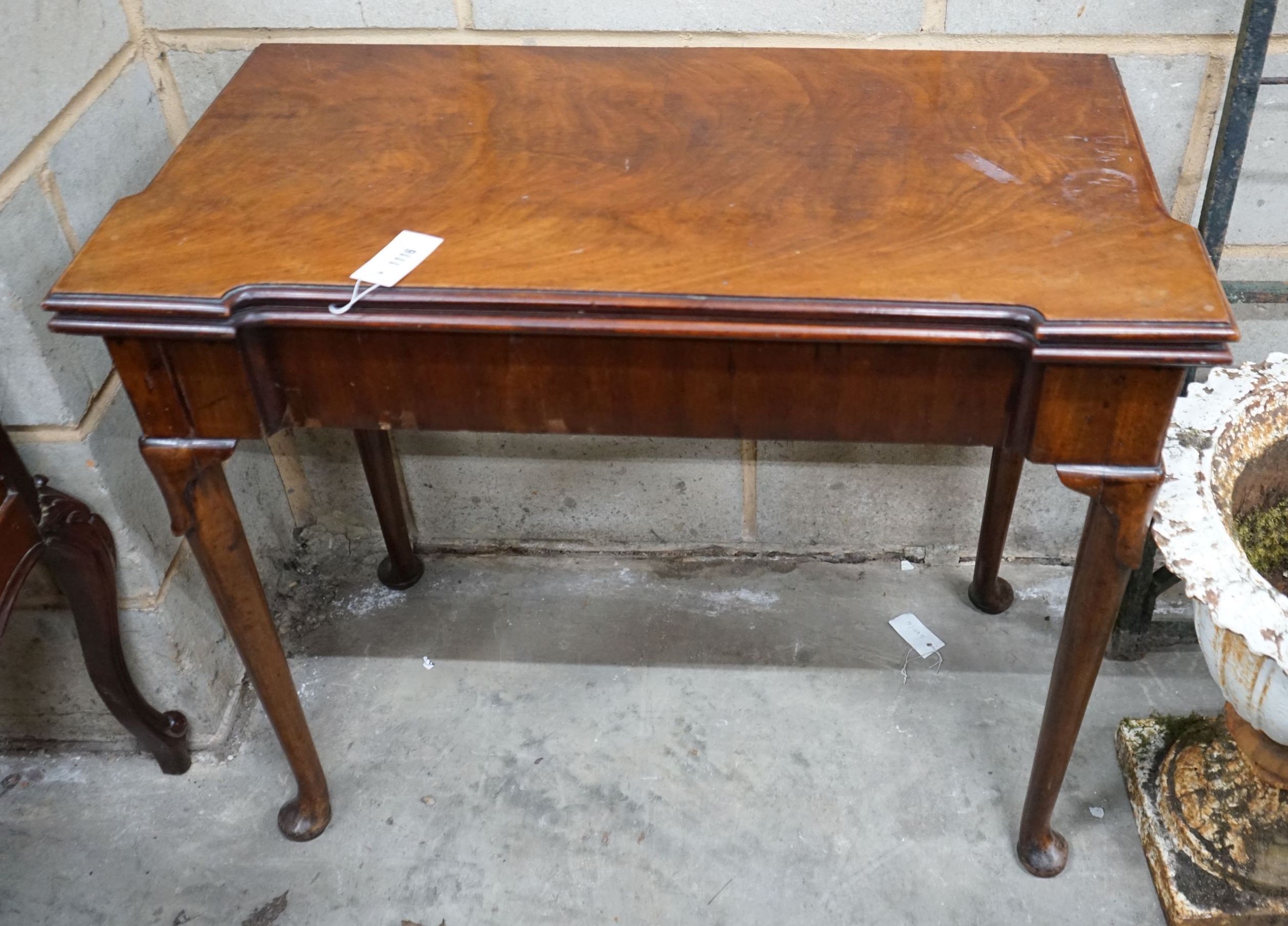 A George III rectangular mahogany folding tea table, width 86cm, depth 43cm, height 73cm